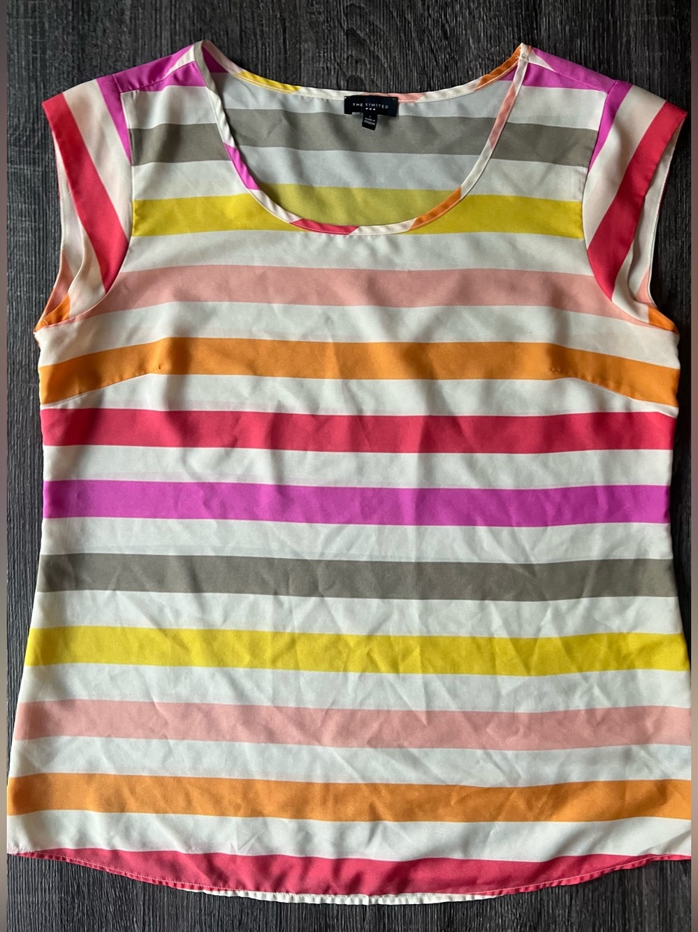 The Limited Striped Sleeveless Blouse - Pink, Orange, Yellow, Gray, Cream | L